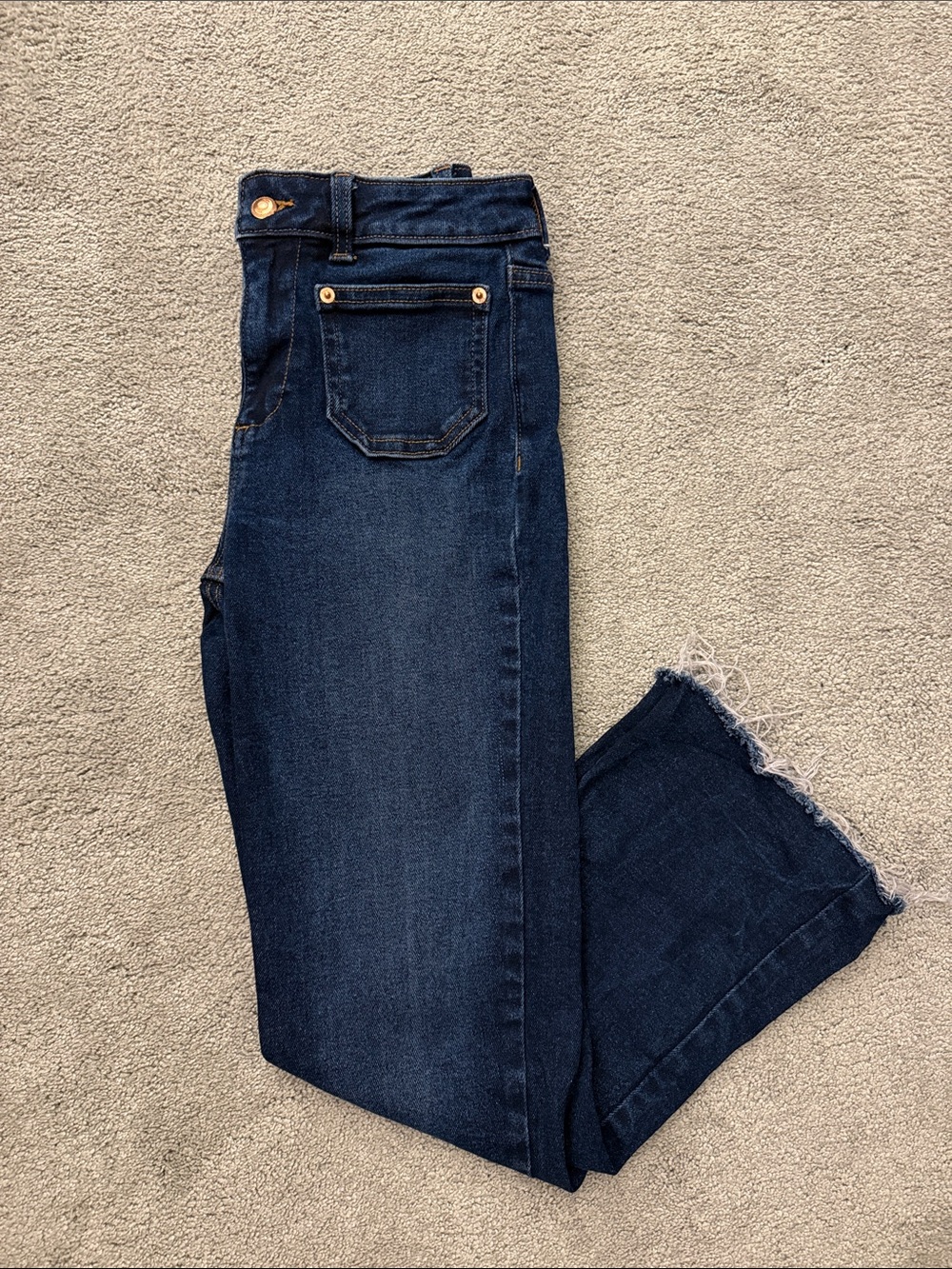 Zara Dark Blue Ankle Crop Raw-Hem Jeans